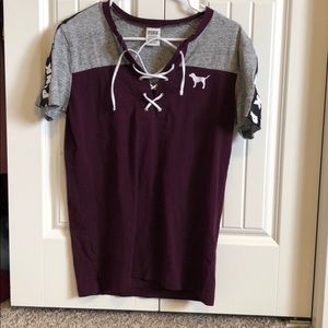 Victoria’s Secret Pink T-shirt lace up maroon